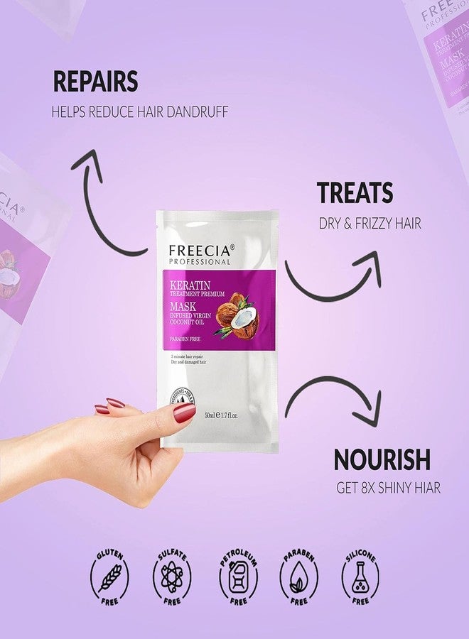FREECIA Professional Keratin Treatment Premium Mask for Dry & Frizzy Hair with Virgin Coconut Oil, Anti-Dandruff, 3 Minute Hair Repair at Home, Moisturizing & Smoothing Cream, Frizz Control, All Hair Types - 50ml - Image 3