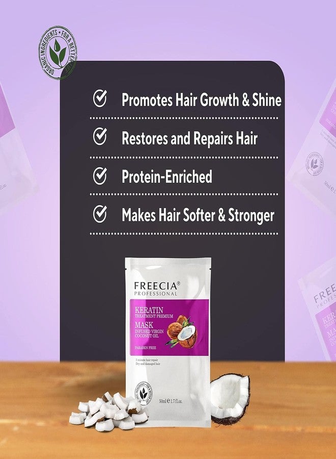 FREECIA Professional Keratin Treatment Premium Mask for Dry & Frizzy Hair with Virgin Coconut Oil, Anti-Dandruff, 3 Minute Hair Repair at Home, Moisturizing & Smoothing Cream, Frizz Control, All Hair Types - 50ml - Image 4