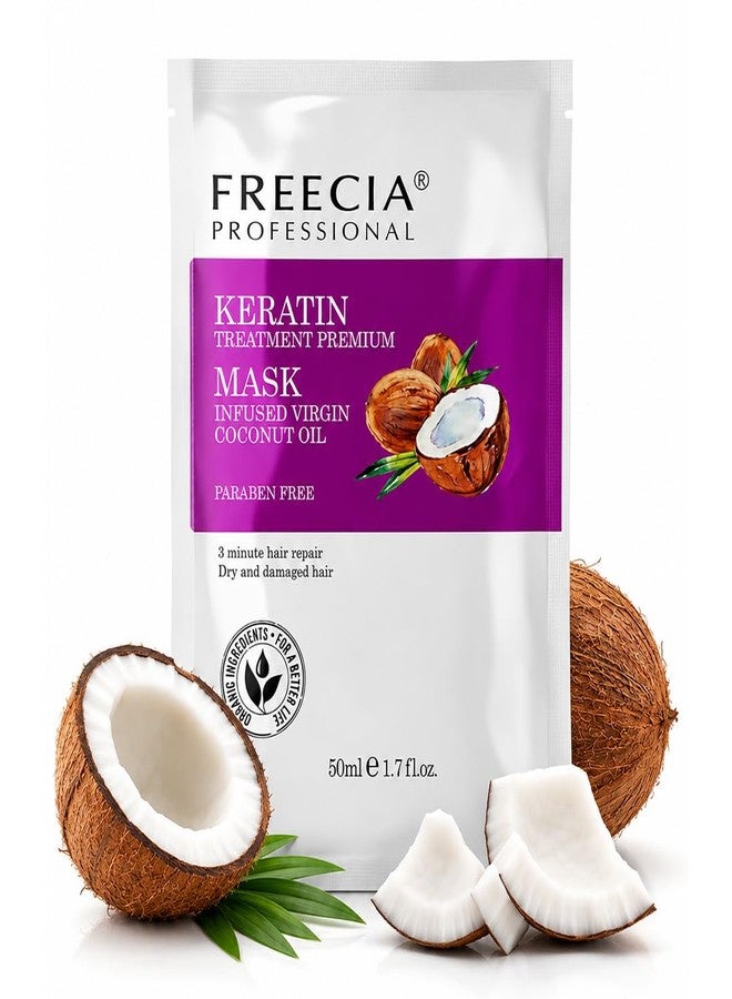 FREECIA Professional Keratin Treatment Premium Mask for Dry & Frizzy Hair with Virgin Coconut Oil, Anti-Dandruff, 3 Minute Hair Repair at Home, Moisturizing & Smoothing Cream, Frizz Control, All Hair Types - 50ml - Image 1