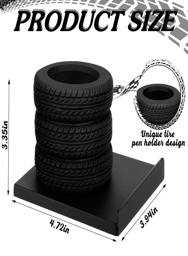 Feifeiya Tire Shape Stationery Set Tire Shaped Pen Holder Metal Business Card Holder Automotive Business Card Organizer for Man Desk Office School Cool Mechanic Gifts Car Lovers Accessories(Black) - Image 2