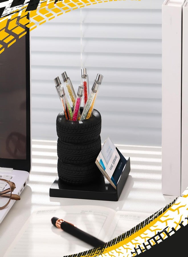 Feifeiya Tire Shape Stationery Set Tire Shaped Pen Holder Metal Business Card Holder Automotive Business Card Organizer for Man Desk Office School Cool Mechanic Gifts Car Lovers Accessories(Black) - Image 4
