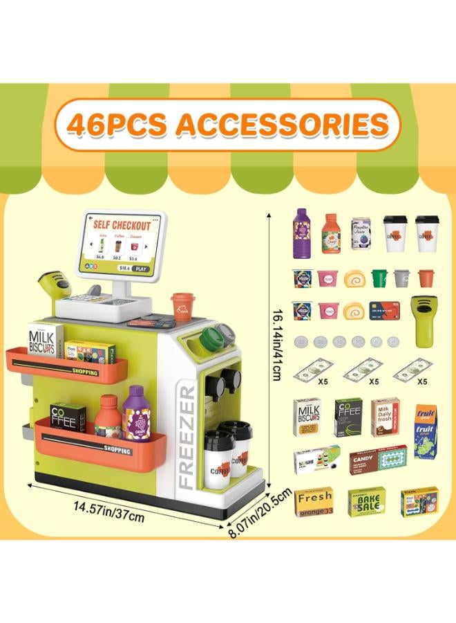 Zain deAO Cash Register Toy Coffee Machine Toy - 2 in 1 Pretend Play Store with Credit Card, Play Money, Food, Scanner Learning Toys - Gift for Boys and Girls Ages 3+(Green) - Image 1