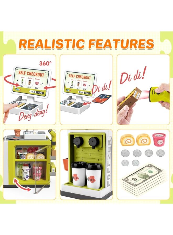 Zain deAO Cash Register Toy Coffee Machine Toy - 2 in 1 Pretend Play Store with Credit Card, Play Money, Food, Scanner Learning Toys - Gift for Boys and Girls Ages 3+(Green) - Image 2