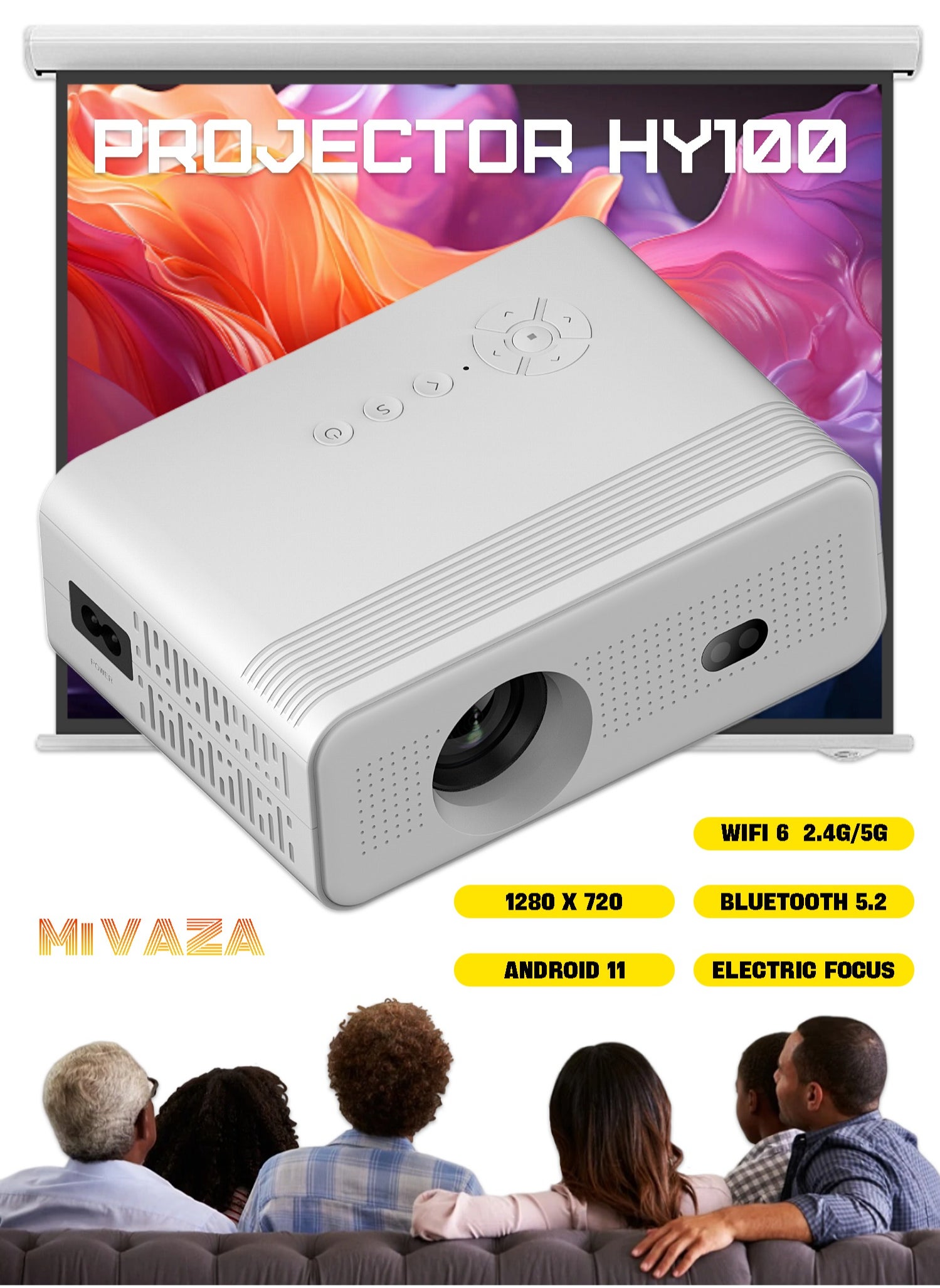 Mi VAZA جهاز عرض محمول واي فاي أندرويد الترا اتش دي LED 1080p 4000 Lum متوافق مع عصا تلفاز الألعاب/HDMI/USB/PS4/PS5/iOS/Android 