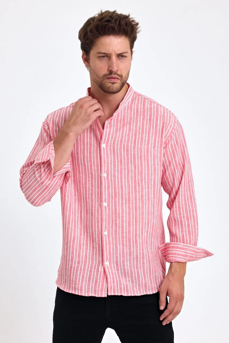 Cool Tarz Cool Style Men's Mandarin Collar Linen Blend Regular Fit Shirt