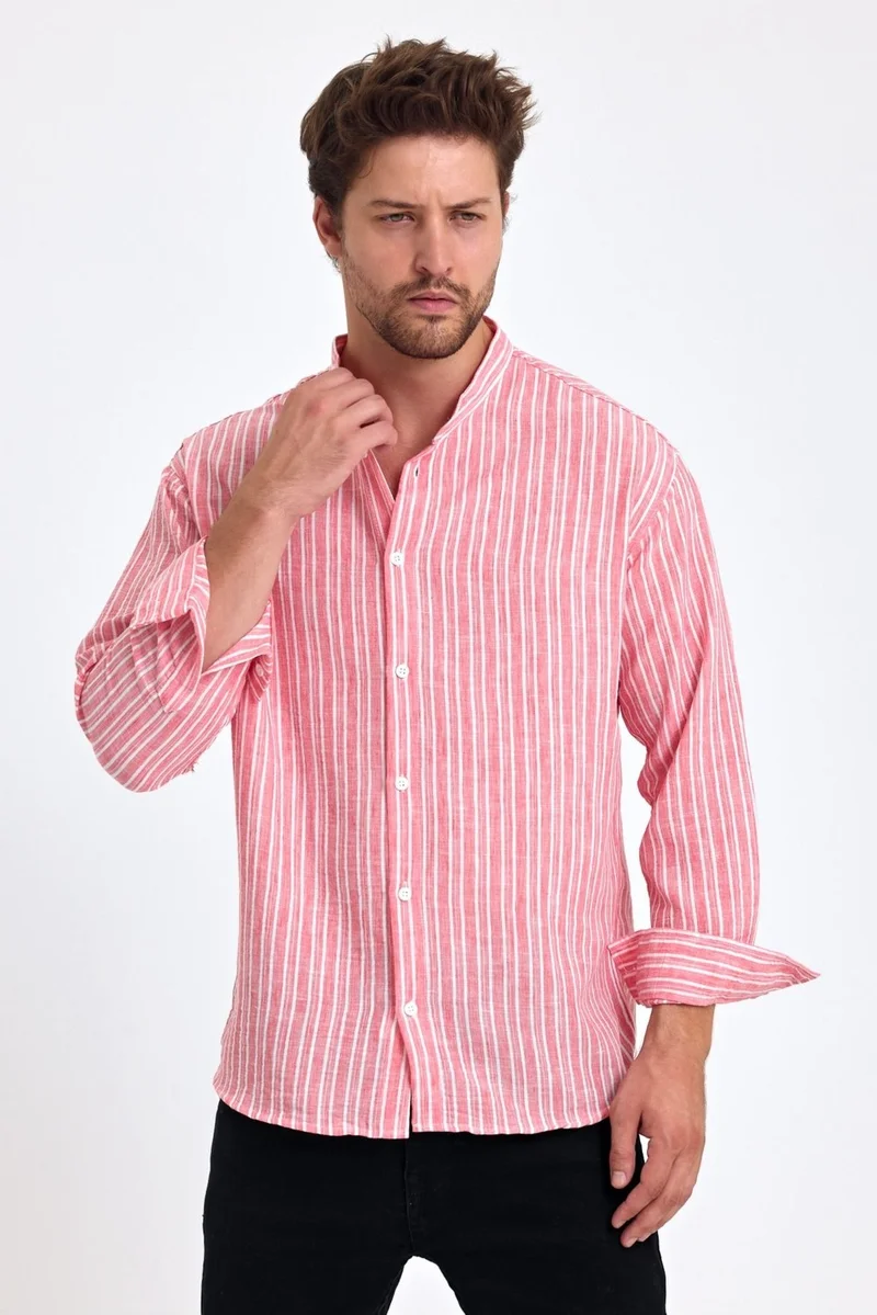 Cool Tarz Cool Style Men's Mandarin Collar Linen Blend Regular Fit Shirt