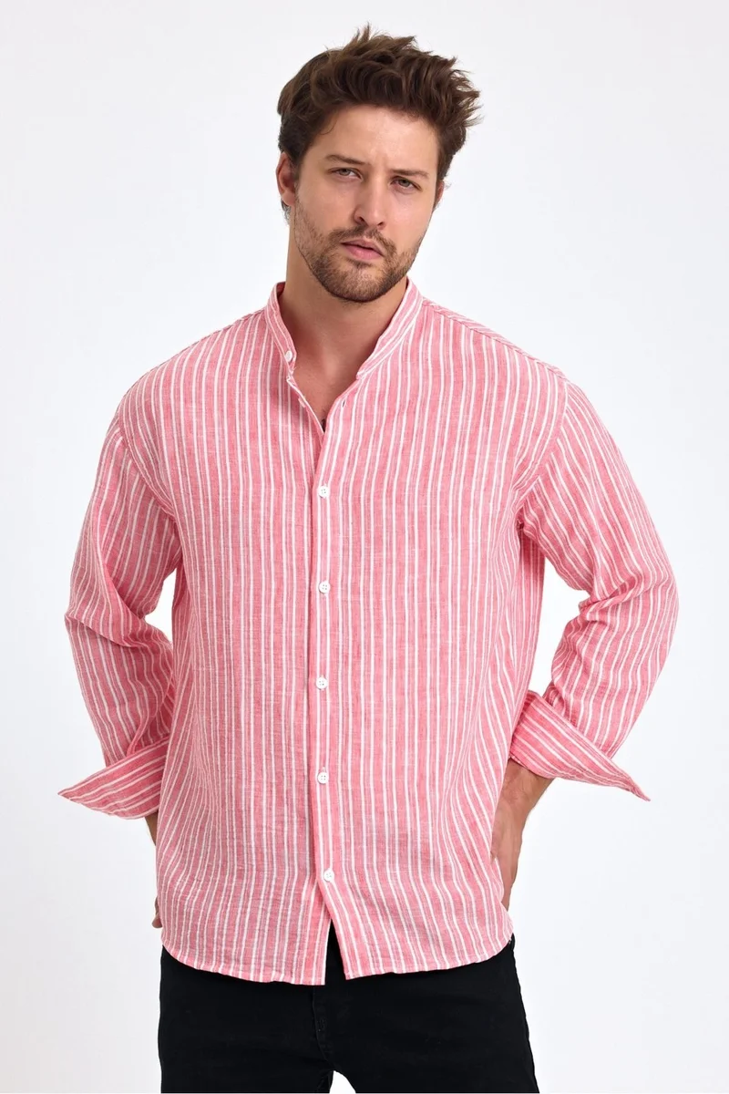 Cool Tarz Cool Style Men's Mandarin Collar Linen Blend Regular Fit Shirt