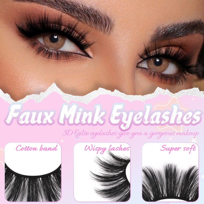 Losha False Eyelashes 10 Pairs Wispy Faux Mink Lashes Soft 3D Volume Fake Eyelashes Handmade Reusable False Lashes Dramatic Long Eye Lashes Pack (Glam) - Image 2
