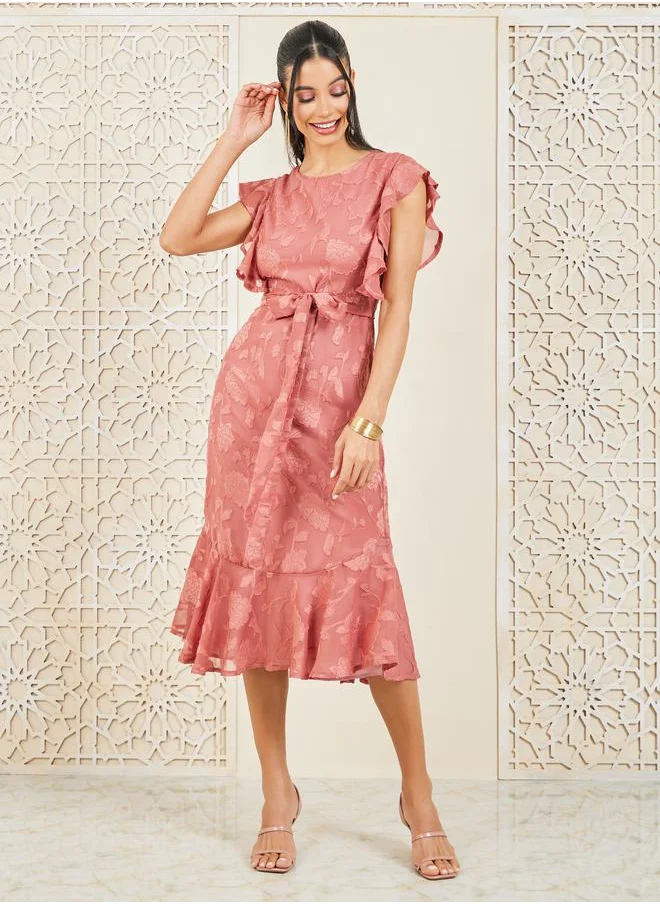 ستايلي Burnout Texture Self Tie Up A-Line Dress