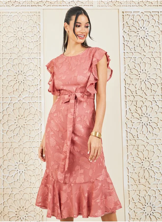 ستايلي Burnout Texture Self Tie Up A-Line Dress