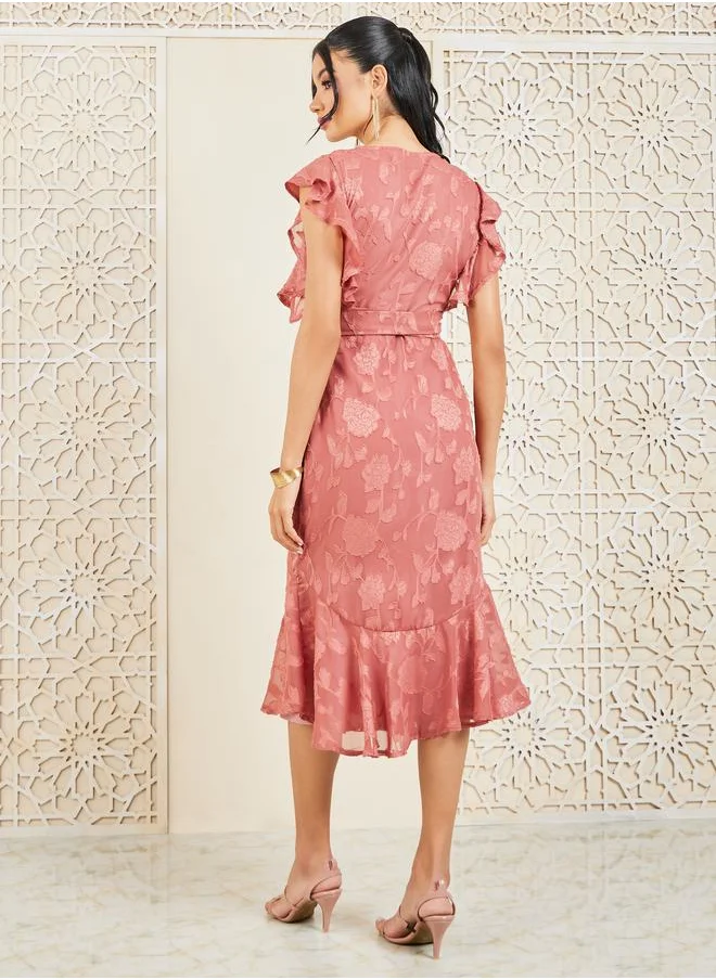 ستايلي Burnout Texture Self Tie Up A-Line Dress