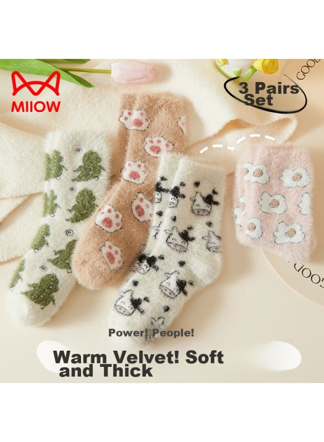 MIIOW Maoren Women's Mid-calf Autumn And Winter Thick Warm Plush Socks, Cartoon Cute Style Floor Terry Socks, New Style - Image 1