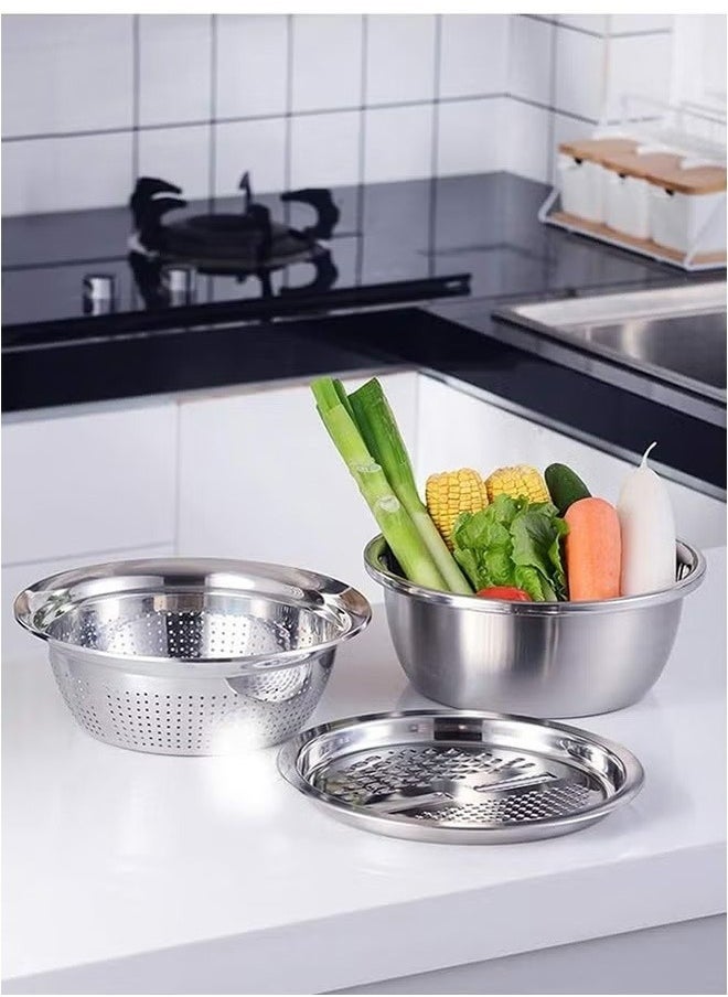 RollsTimi  3-Piece Stainless Steel Multifunctional Grater Set Scouring Rice Sieve Grater Kitchen Drain Sink  - Image 1