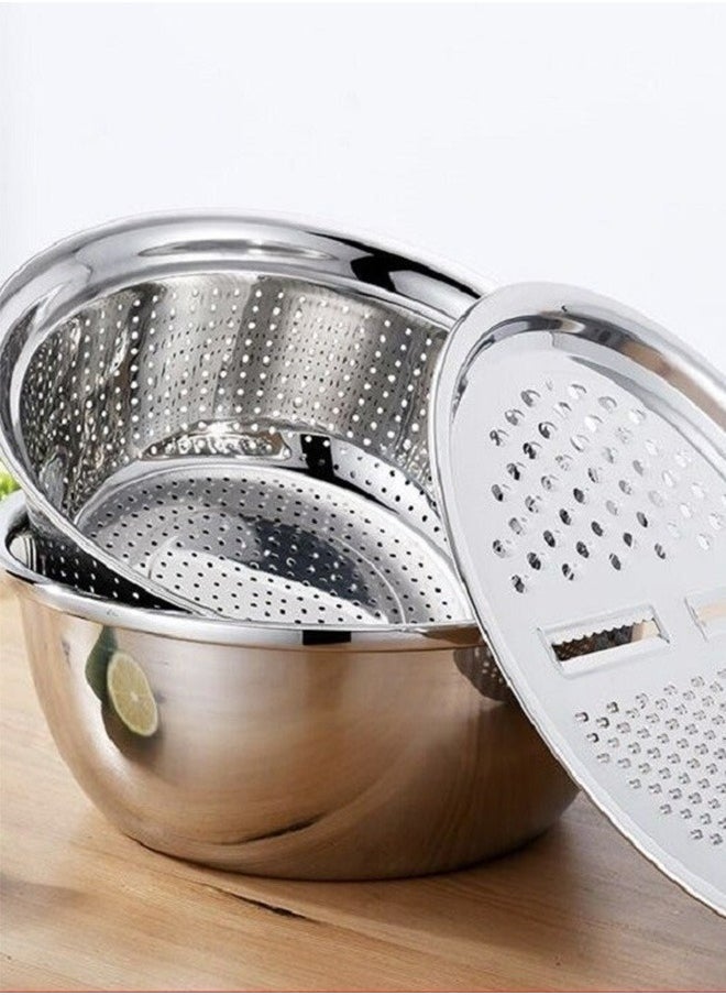 RollsTimi  3-Piece Stainless Steel Multifunctional Grater Set Scouring Rice Sieve Grater Kitchen Drain Sink  - Image 2