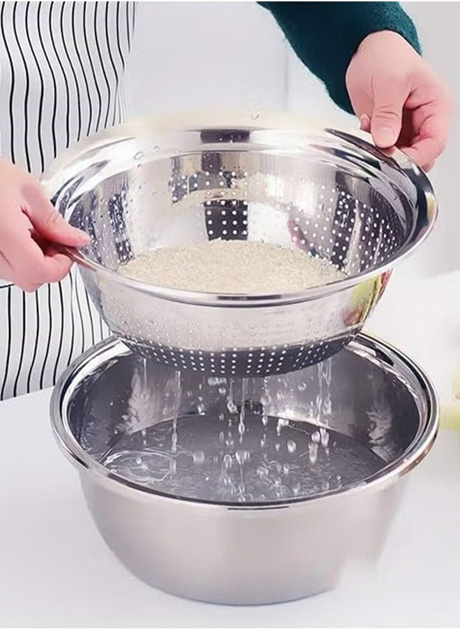RollsTimi  3-Piece Stainless Steel Multifunctional Grater Set Scouring Rice Sieve Grater Kitchen Drain Sink  - Image 4