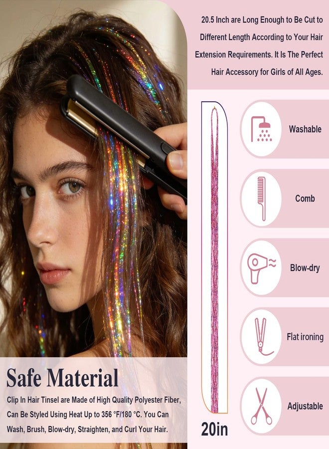 Leuceiy 12 Colors Hair Tinsel Kit, 48 Inch Hair Extensions With Tool, 3600 Strands Sparkling Dazzle Glitter Shiny Fairy Hair Heat Resistant for Girls Women Christmas New Year Festival Party - Image 4