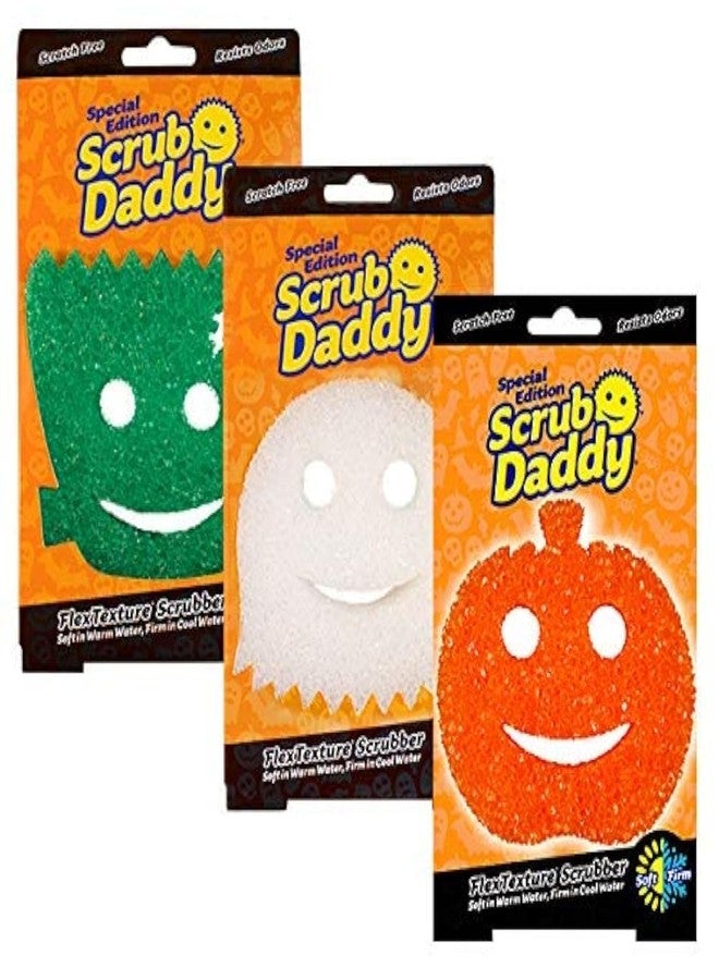 Scrub Daddy Halloween Scrubber, Cleaning Sponges for Washing Up, Dish, Kitchen Sponge, Non Scratch Multi-Use Scrubbing, FlexTexture Firm & Soft Design, Dishwashing Safe, 3-Pack - Image 1