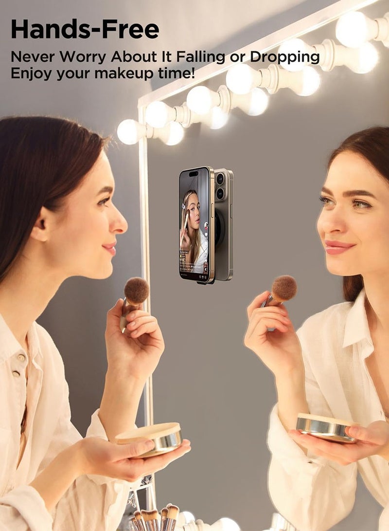 مويكسين حامل هاتف مغناطيسي، حامل هاتف سيليكون مغناطيسي، حامل هاتف لهاتف iPhone وAndroid، حامل هاتف بدون استخدام اليدين في المرآة للاستحمام، أسود - Image 3