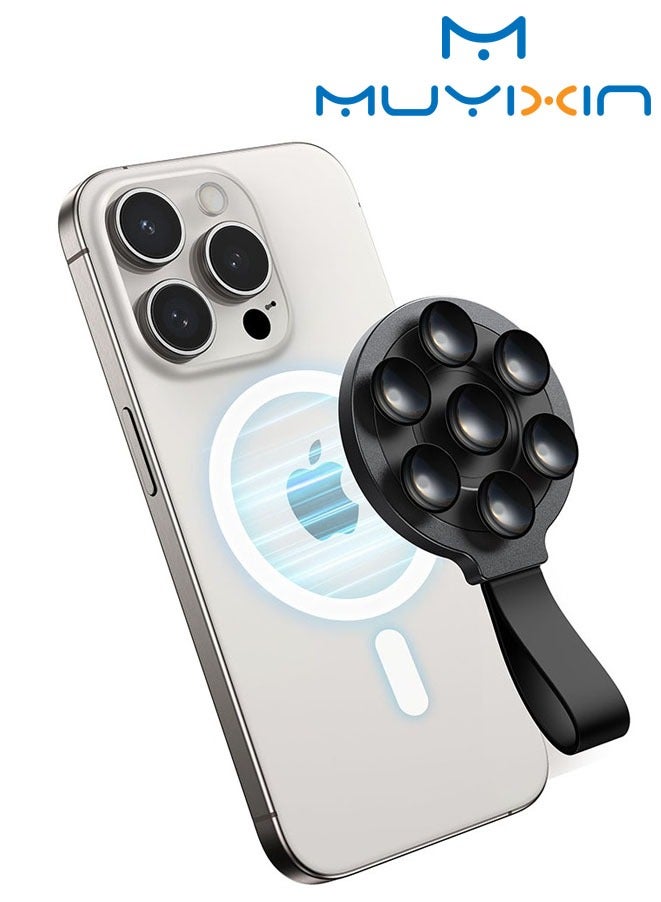 مويكسين حامل هاتف مغناطيسي، حامل هاتف سيليكون مغناطيسي، حامل هاتف لهاتف iPhone وAndroid، حامل هاتف بدون استخدام اليدين في المرآة للاستحمام، أسود - Image 1