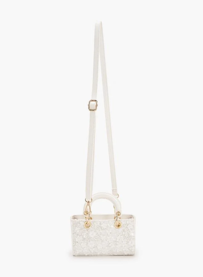 فلورا بيلا من شو إكسبرس حقيبة كروس بودي مزينة بالترتر بتصميم زهور من مجموعة رمضان بحزام قابل للفصل