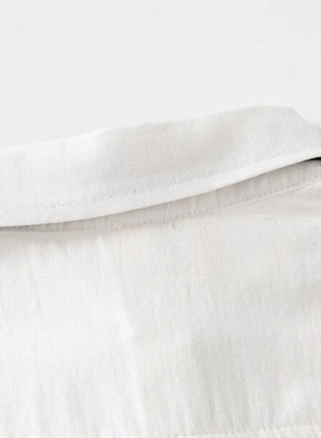 YUNIQEE White Collared Long Sleeve Solid Shirt