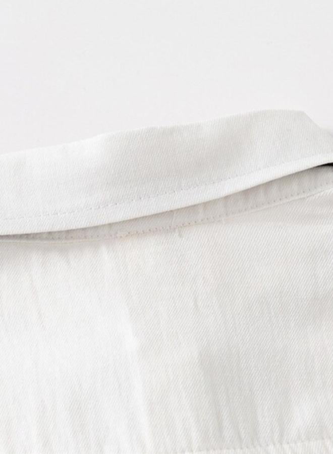 يونيكي White Collared Long Sleeve Solid Shirt - Image 5