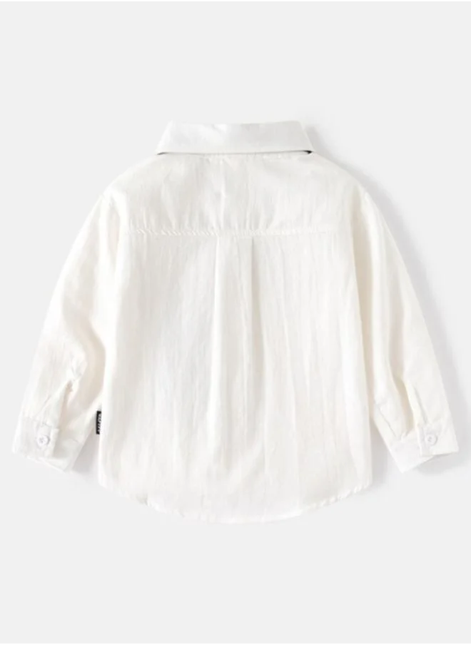 YUNIQEE White Collared Long Sleeve Solid Shirt