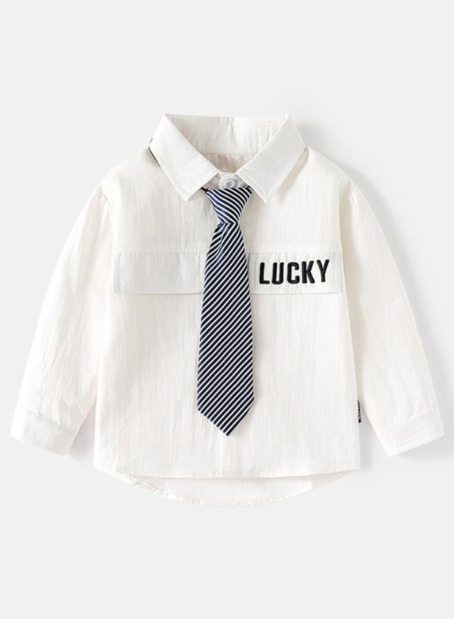 يونيكي White Collared Long Sleeve Solid Shirt - Image 1