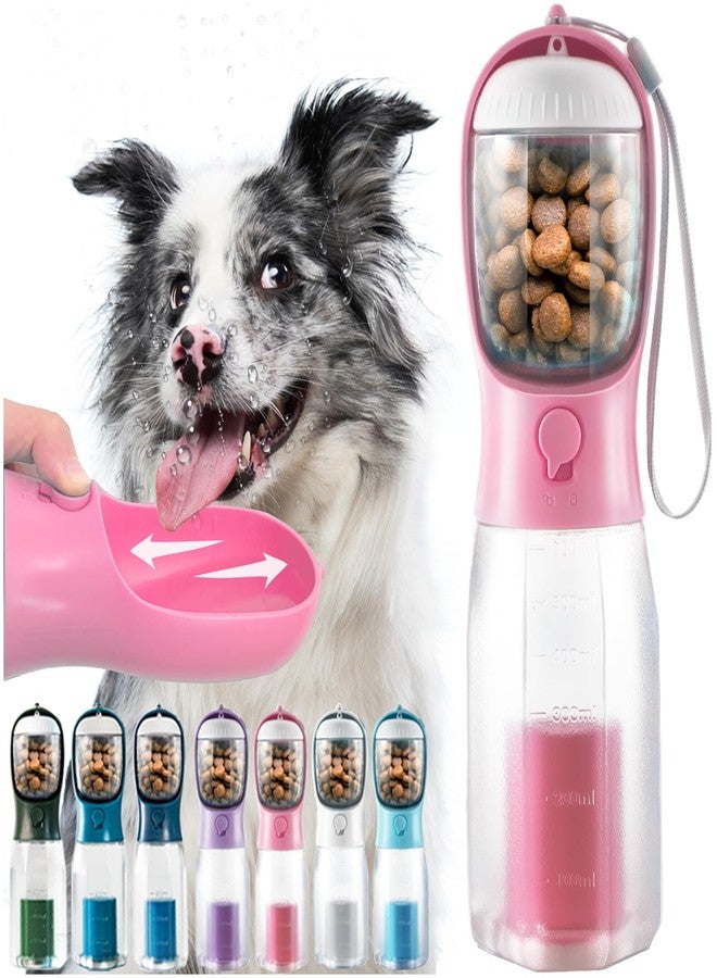 MoonyMars Portable Dog Water Bottle, 3-in-1 Travel Bowl with Food Container & Poop Bag Holder, Pet Dispenser Summer Outdoor Walking Hiking Accessories for Large Dogs - Pink, 20oz - Image 1