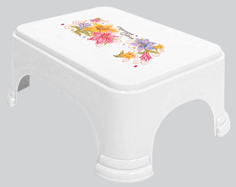 Kuber Industries Heart Home Printed 3 Pieces Plastic Bucket, Mug & Stool Set (White) - Image 3