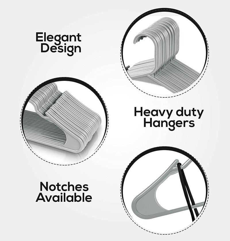 PROTOWARE 18 Pieces Clothe Hangers for Wardrobe - Space Saving Cupboard Storage Organizer - Plastic Hanger Set for Saree, Shirt, Dress (Grey) - Image 4