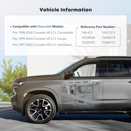 YHTAUTO Front Driver Side Power Window Regulator with 2-Pin Motor Compatible with Chevrolet Corvette 1997-2004, Convertible/Coupe/Hatchback - Image 2