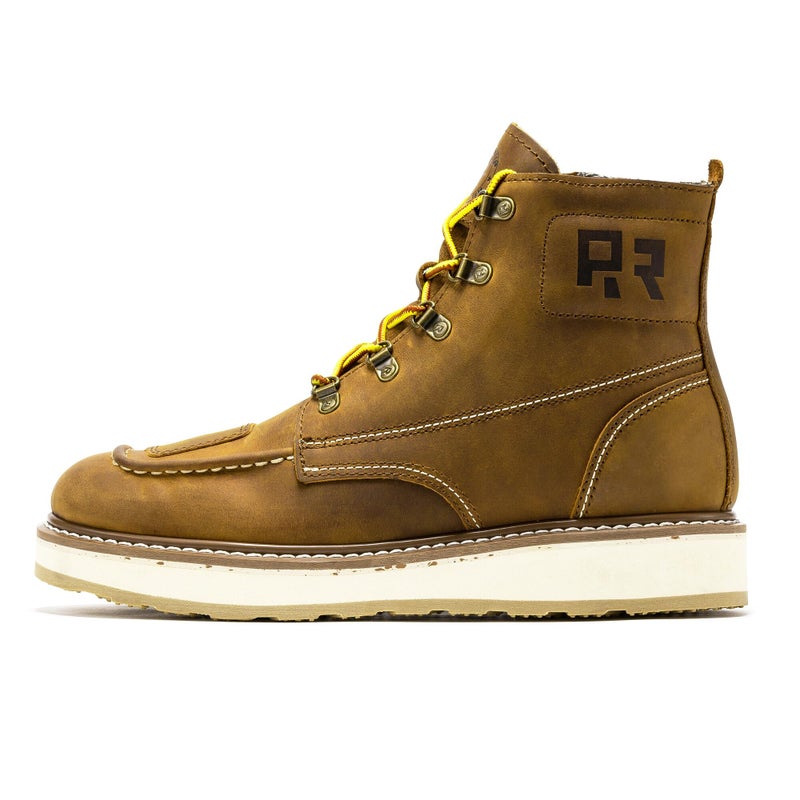 ROCKROOSTER Magnolia 6" Side-Zipper Wedge Boots for Men, Lightweight Soft Moc Toe Motorcycle Boots SAP309-Brown-08.5 - Image 1
