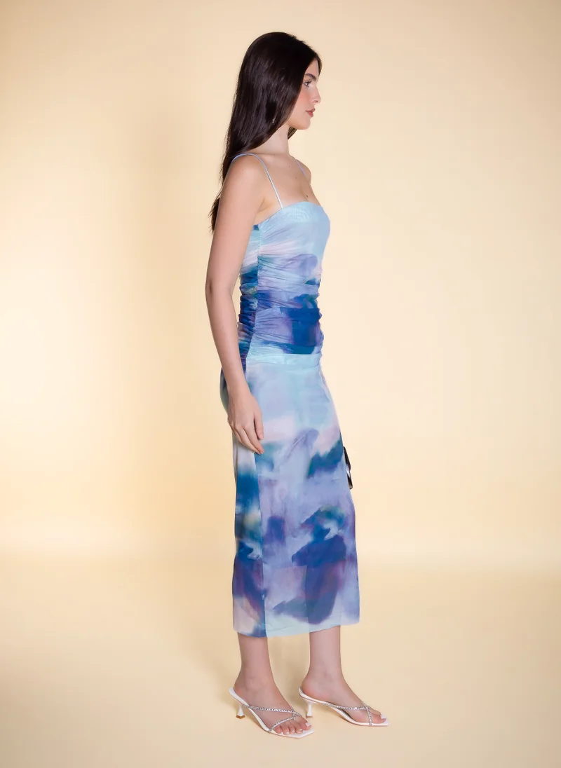 Shapes Blue PRINTED CHIFFON PENCIL DRESS for Women | Best Price UAE