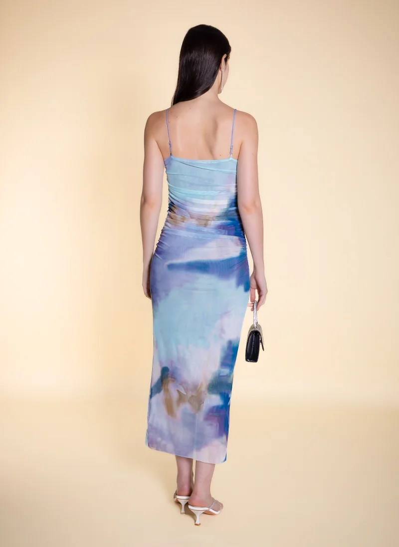 Shapes Blue PRINTED CHIFFON PENCIL DRESS for Women | Best Price UAE