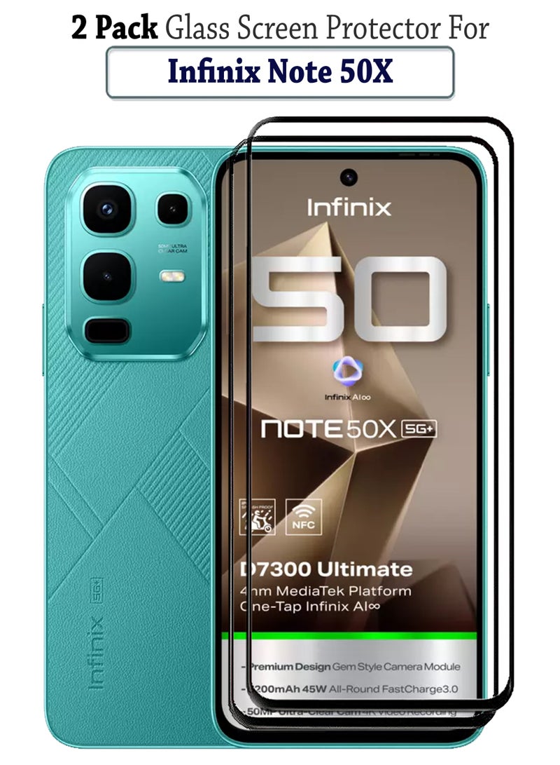 2 Pack Screen Protector for Infinix Note 50x 5G | Tempered Glass Available in Combo Pack Compatible with Infinix Note 50x | Screen Protector Full HD Quality Tempered Glass Anti-Scratch Edge to Edge Coverage with Easy Installation Kit - Black  - Image 1