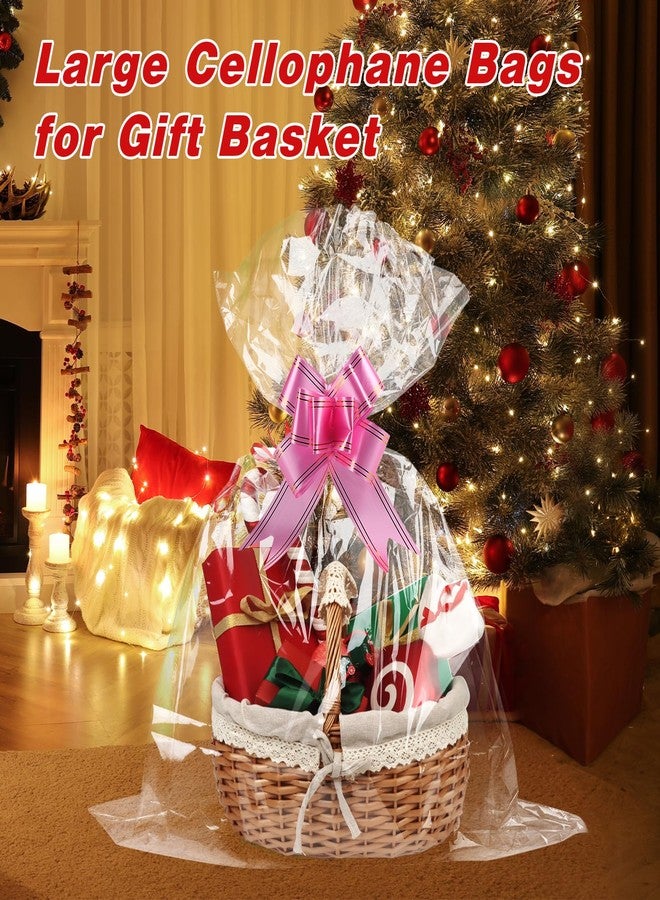 SUREHOME Cellophane Bags for Gift Baskets Wrapping Plastic 10 Pcs 30 x 40 Inch Large Cellophane Bags for Easter Basket Wrap Clear Gift Bags with Pull Bow Shrink Wrap Bag for Gift Basket Gift Giving - Image 2