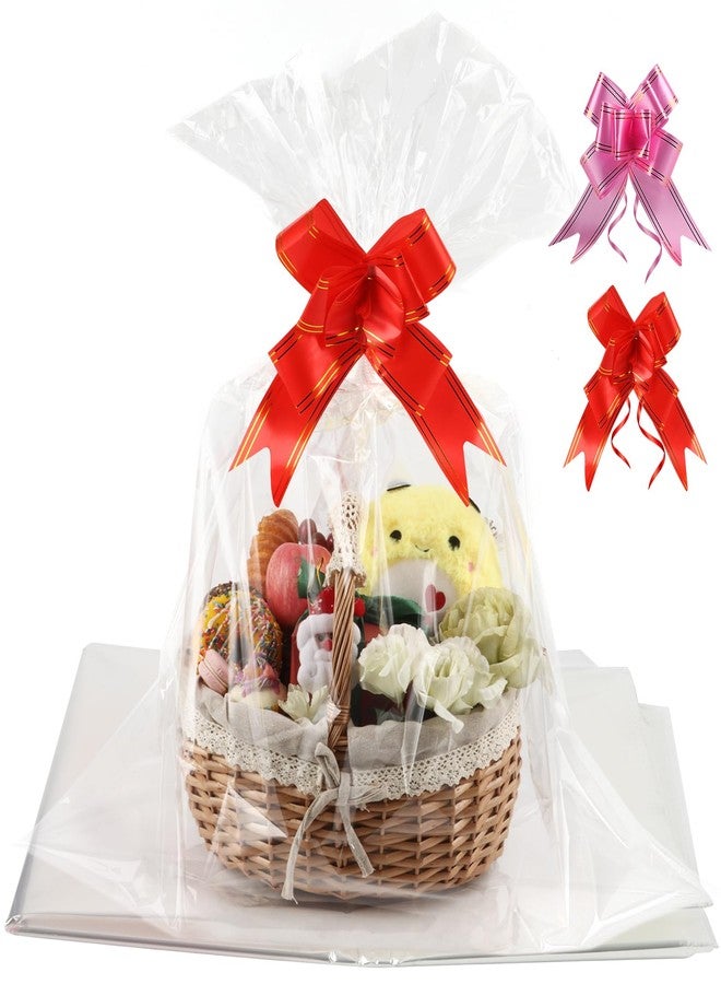 SUREHOME Cellophane Bags for Gift Baskets Wrapping Plastic 10 Pcs 30 x 40 Inch Large Cellophane Bags for Easter Basket Wrap Clear Gift Bags with Pull Bow Shrink Wrap Bag for Gift Basket Gift Giving - Image 1