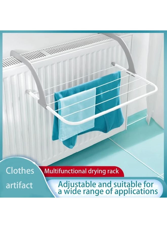 Foldable Radiator Drying Rack 1pcs Exclusive Models No Installation Needed Multifunctional Metal Towel Shoe Dryer Adjustable Clothes Hooks White - Image 2