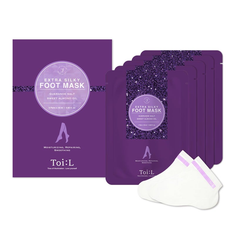 Toi:L Extra Silky Foot Mask 5 Pairs, Post-Peeling Foot Care Treatment, Moisturizing Socks with Guerande Salt & Sweet Almond Oil for Dry Feet, Cracked Heels, and Callus, Stocking Stuffer - Image 1