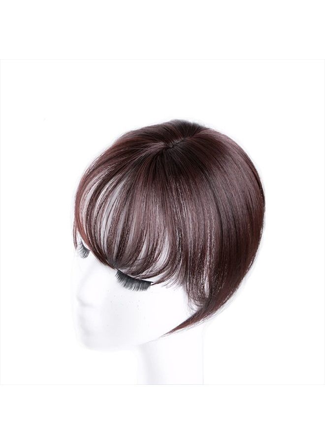 LesafeV Mini Fringe Hairpiece Straight Clip in Forehead Topper with Wispy Bangs Extension Dark Brown - Image 1