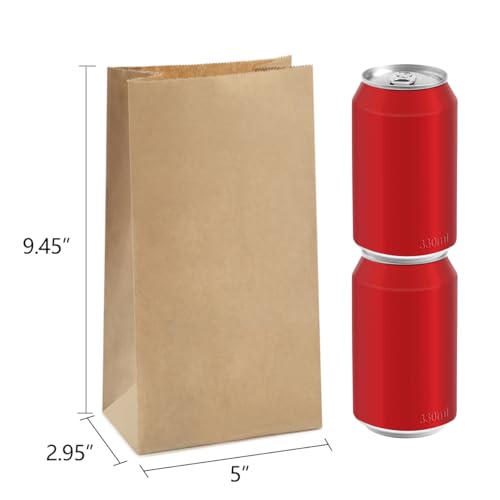 BagDream Paper Lunch Bags 4lb 100Pcs Kraft Brown Snack Bags Bulk, for Craft, Lunch, Bread, Sandwich, Candy, Treats, 5x2.95x9.45 Inches Recyclable Brown Small Paper Sacks - Image 2