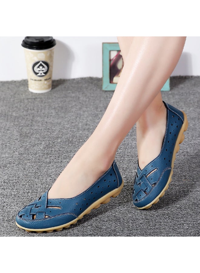 Fujian Manufacturer 44 Size Bird's Nest Hole Shoes Flat Women's Sandals Summer Single Shoes Tods Leather Shoes Casual Women's Middle Boss