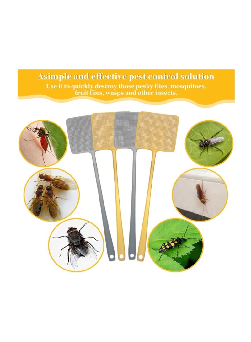 OPULENO Fly Swatter, 4pcs Heavy Duty Plastic Fly Swatters 17.3inch Long Handle Flexible Manual Mosquitoes Pests Flies Swatters with Hanging Hooks, Gold and Silver - Image 4