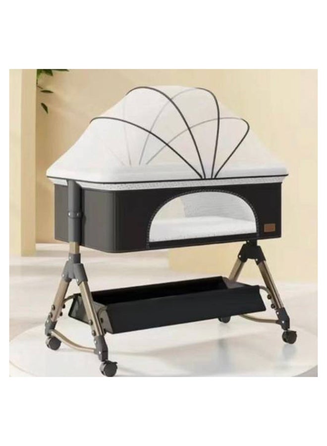 السعادة هوم  4-in-1 Portable Baby Crib, Infant Bed, Bedside Crib, Side Sleeper, Adjustable Rocking Bed with 6 Heights and Wheels, Full Mesh Side Bed for Newborns - 80x50cm - Image 3