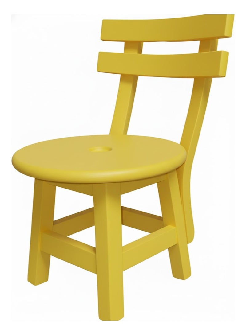 A small wooden chair with a backrest suitable for the and children Durable and made of natural wood the seat height is 30 cm- yellow color