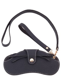 Bukela Sunglass Bag Eyeglass Case, PU Leather Sunglasses Pouch with Lanyard, Semi Hard Portable Glasses Case Holder Eyewear Sleeve for Eyeglass, Sun Glasses Protector For Women Men(Black)  - Image 1