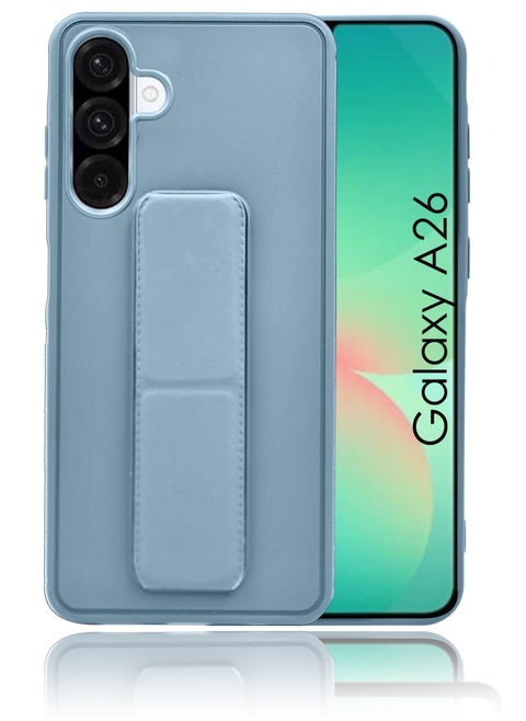 For Samsung Galaxy A26 Hard Silicone Protection Case Cover With Magnetic Hand Grip Holder And Kickstand Sky Blue