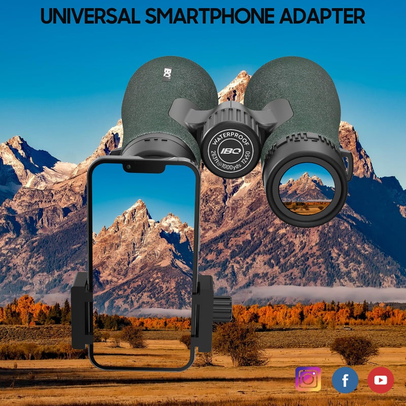 IBQ 12x50 UHD Binoculars for Adults High Powered with Upgraded Phone Adapter - Large View, Lightweight, IPX7 Waterproof, BAK4 Prism - Binoculars for Hunting Bird Watching Cruise - Image 3