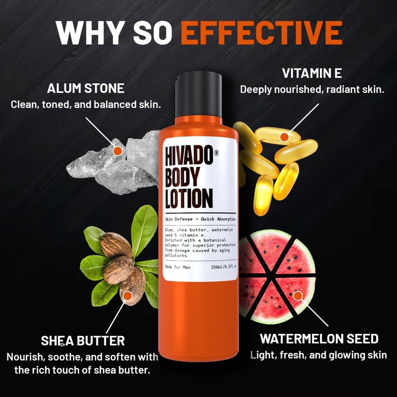 Hivado Mens Body Lotion  Deep Hydration  24Hour Moisture Lock  Watermelon Seed  Shea Butter  Lightweight NonGreasy FastAbsorbing  For Rough  Dry Skin  Sulphate  Paraben Free  250ml - Image 4
